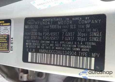 2010 Hyundai Veracruz Gls from USA, damaged, VIN KM8NUDCC3AU134904